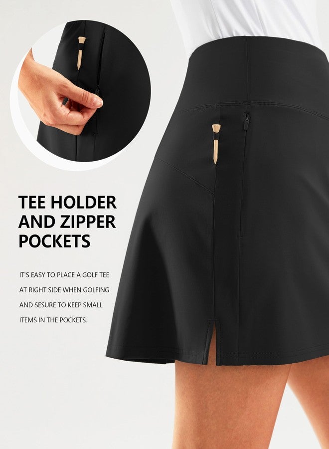 SANTINY 16" Golf Skorts Skirts for Women Zipper Pockets Women's High Waisted Tennis Skirt Athletic Skort (Black_L) - Image 3